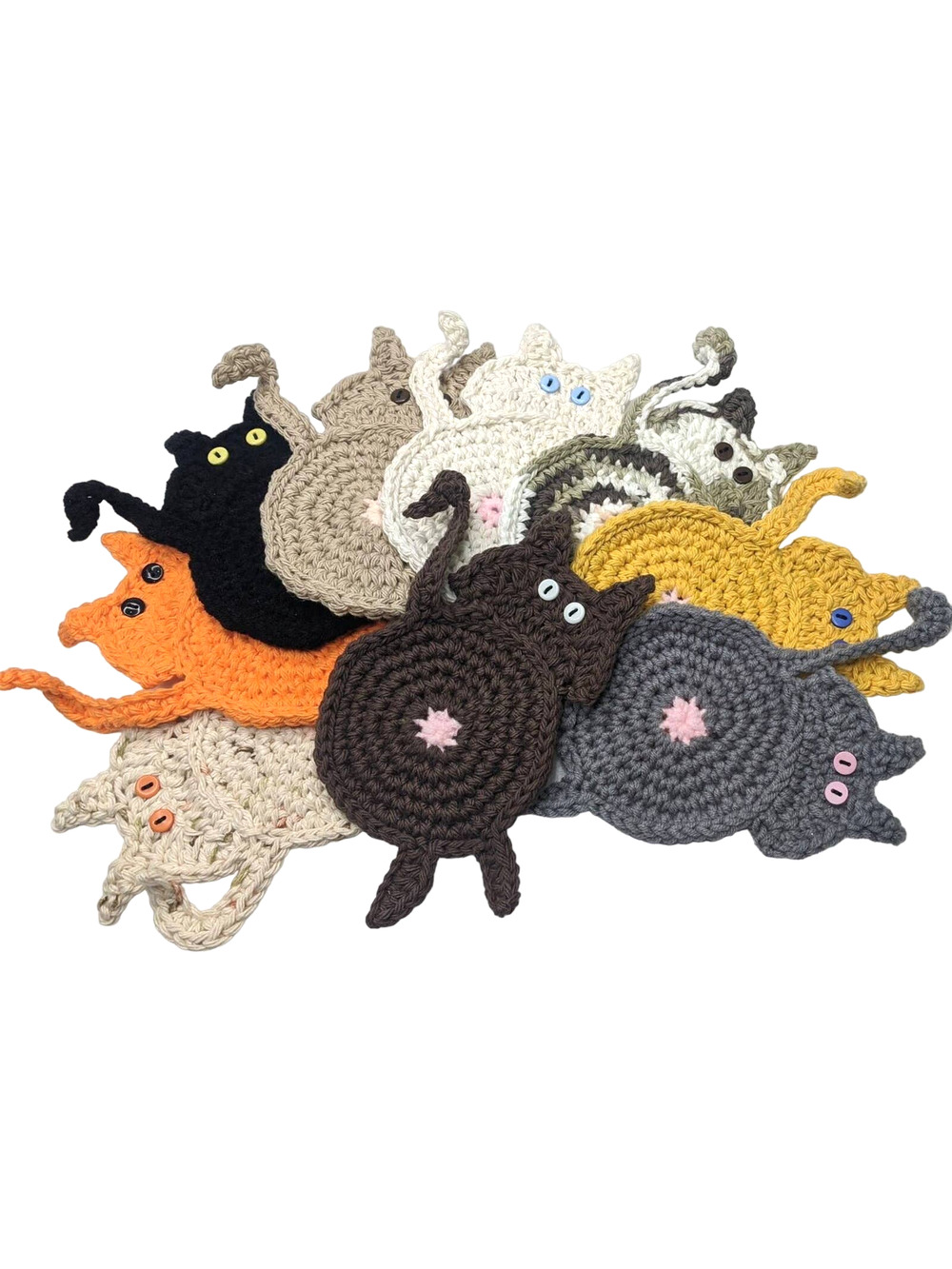 Crochet Cat Butt Coasters Set of Two Hand Crafted Peeking Kitty Mug Rugs Custom